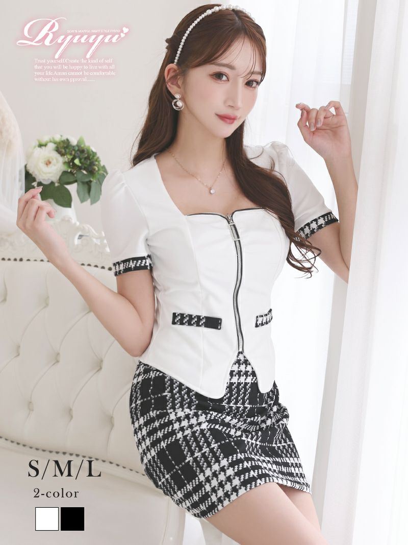 モノトーンバイカラー袖付きセットアップドレス【Ryuyu】