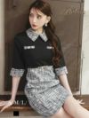 五分袖cute甘かわツイード上品キャバ嬢ミニワンピース【Belsia】