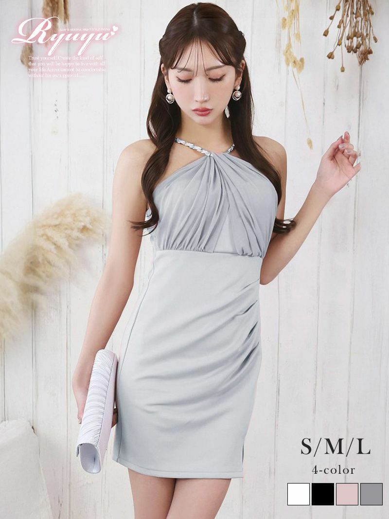 ※一部予約販売※胸元切り替えハイウエスト脚長効果キャバミニドレス【Ryuyu】