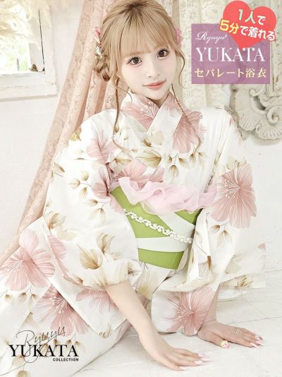 ※予約販売※水彩ピンクが可愛いフラワーセパレート浴衣 あいさ着用 レディース浴衣2点セット【Ryuyu】(フリーサイズ)(ピンク)