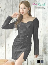 先行予約割￥4380→￥4160！※一部予約販売※オフィス風デザインストレッチキャバ嬢ミニドレス【RyuyuChick】(S/M/L)(ブラック/ネイビー)