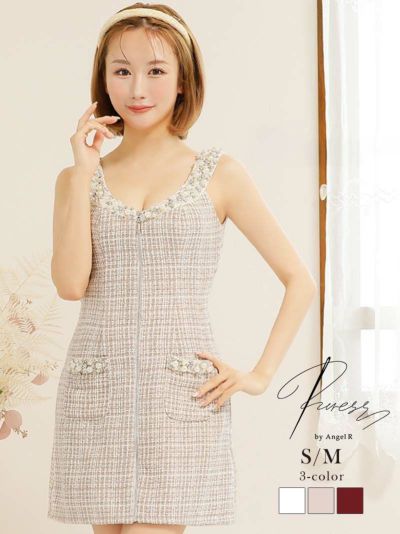 【Angel R/エンジェルアール】フロントジップ背中空きsexyキャバ嬢ミニドレス(S/M)(ホワイト/ベージュ/バーガンディ)