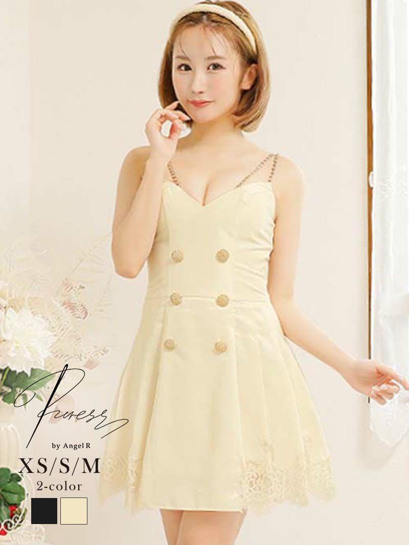 【PURESS/ピュアレス】AラインレースフレアWボタンキャバクラミニドレス