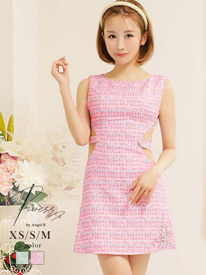 【PURESS/ピュアレス】ウエスト透けワンポイントビジューフレアキャバミニドレス