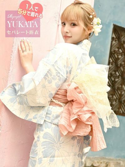 ※予約販売※淡ブルーが大人かわいいくすみセパレート浴衣 あいさ 着用 ギャル浴衣2点セット【Ryuyu】(フリーサイズ)(ミント)