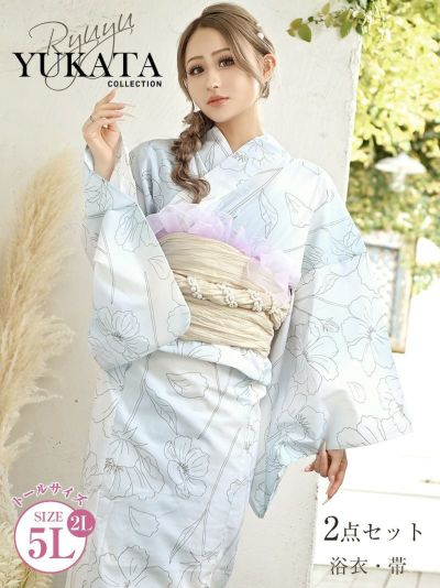 浴衣早割SALE￥16800→￥15119！ ※予約販売※柔らかなグラデーションフラワーレディース浴衣 あいみん 着用 ギャル浴衣2点セット【Ryuyu】(2L/3L/4L/5L)(パープル)