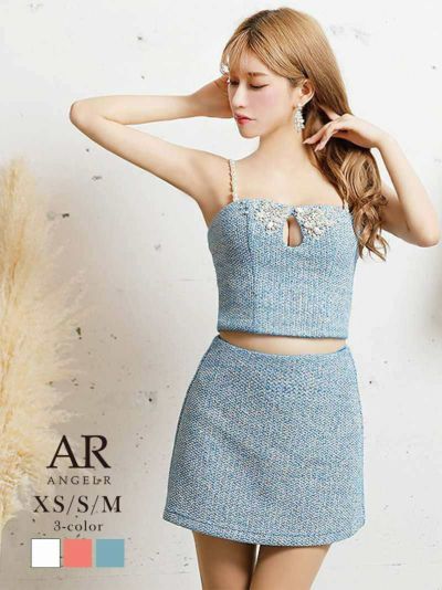 【Angel R/エンジェルアール】谷間メイクホールが超sexyなキャバ嬢セットアップドレス(XS/S/M)(ホワイト/レッド/ブルー)