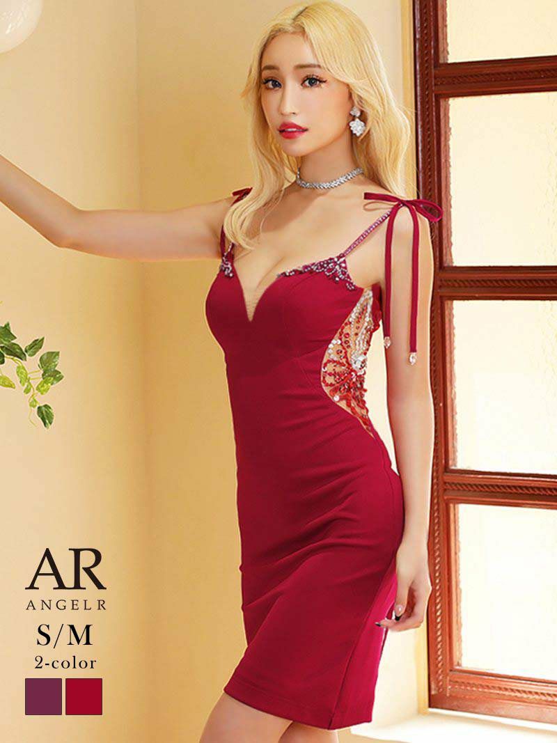 ワンカラースパンコールビジュータイトキャバミニドレス【Angel R/エンジェルアール】