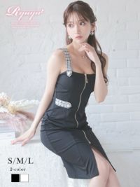 チェックパイピング膝丈ドーリージップキャバドレス【Ryuyu】(S/M/L)(ブラック/ホワイト)