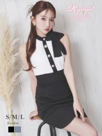 モノトーンリボンデザインタイトミニキャバドレス【Ryuyu】(S/M/L)(ブラック/ブルー)