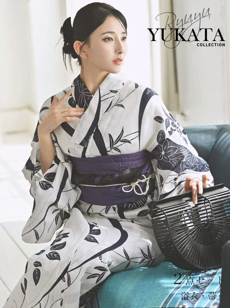 浴衣 大正ロマン風リーフ柄セットレディース浴衣【Ryuyu】