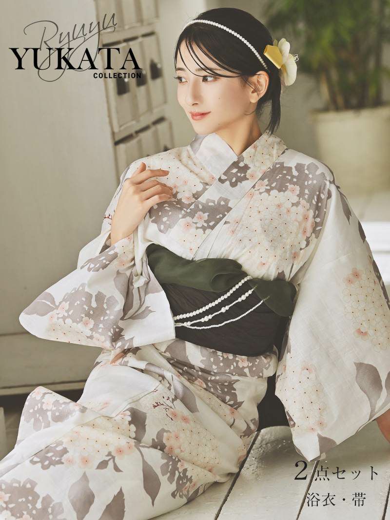 ※予約販売※浴衣 古典桜のくすみカラーレディース浴衣セット【Ryuyu】