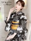 浴衣 黒地小花柄モノトーン大人レディース浴衣 加賀美早紀 着用 2点セット浴衣【Ryuyu】