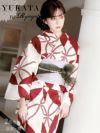 浴衣 ホワイト×赤リーフの古典柄レディース浴衣 加賀美早紀 着用 2点セットゆかた【Ryuyu】