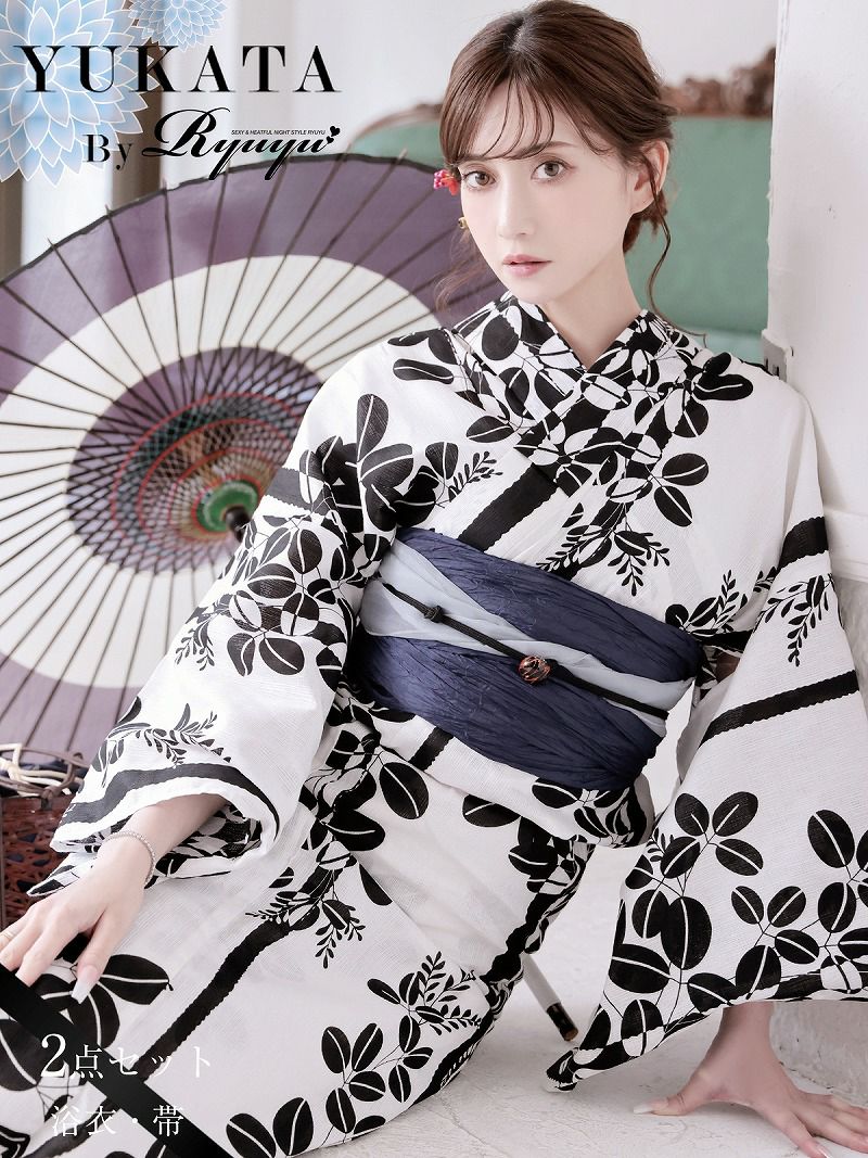 浴衣 モノトーン小花柄シックレディース浴衣 加賀美早紀 着用 2点セット浴衣【Ryuyu】