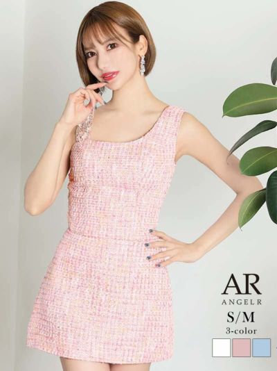 ANGELR】【AR23212】【xs】ビジューチェックタイトドレス ブルー