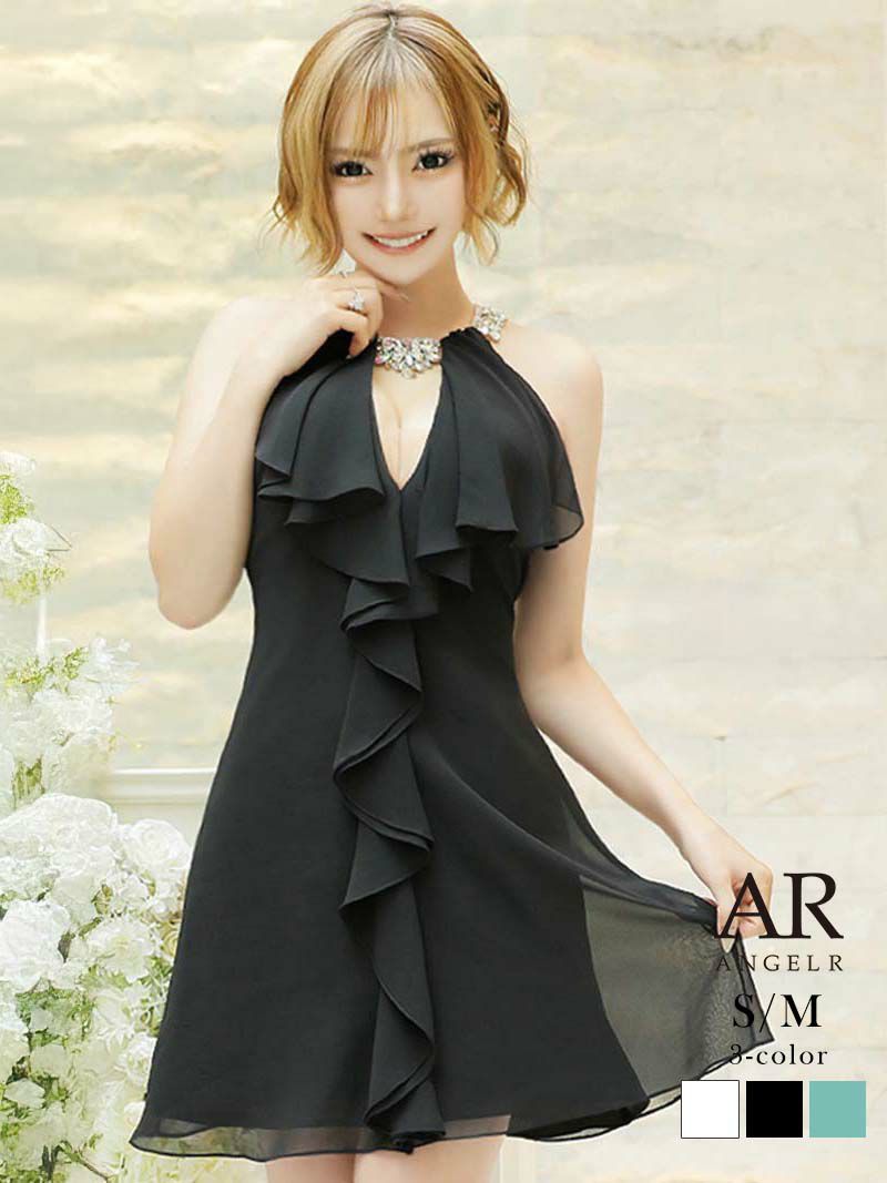 【Angel R/エンジェルアール】ホルターネック体型カバーフレアミニドレス