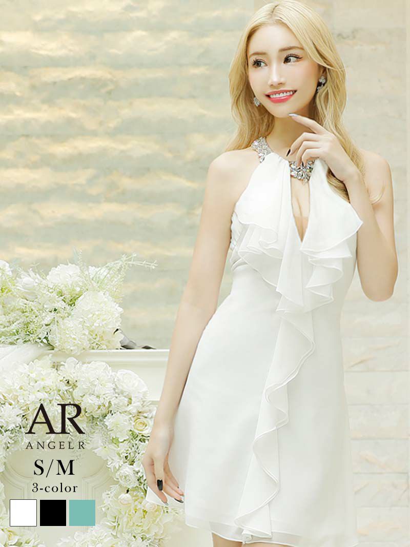 【Angel R/エンジェルアール】谷間見せホルターネックフレアドレス背中シースルーミニドレス