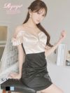光沢感ありバイカラーオフショルミニドレス【Ryuyu】