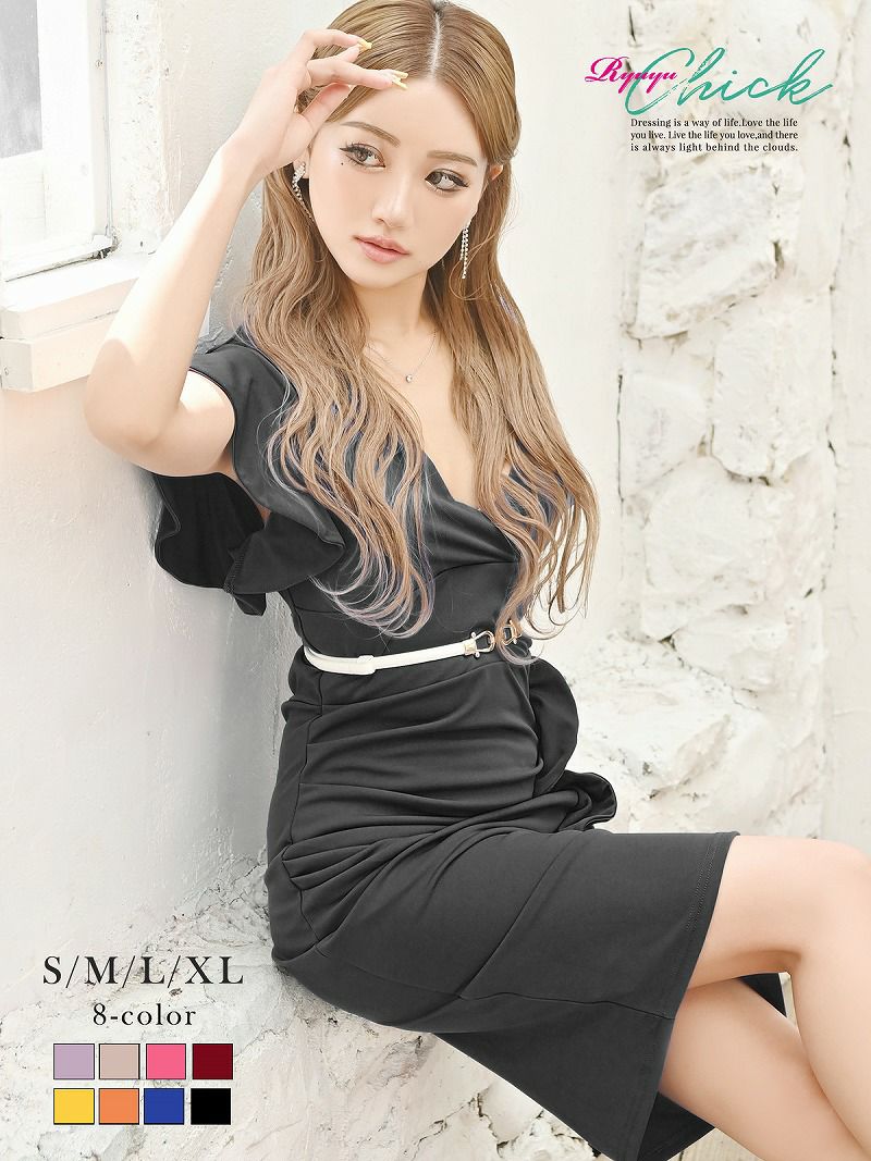 ※一部予約販売※フォーマルも日常もOK！ストレッチ膝丈ワンピース りおん 着用 ミニドレス【RyuyuChick】