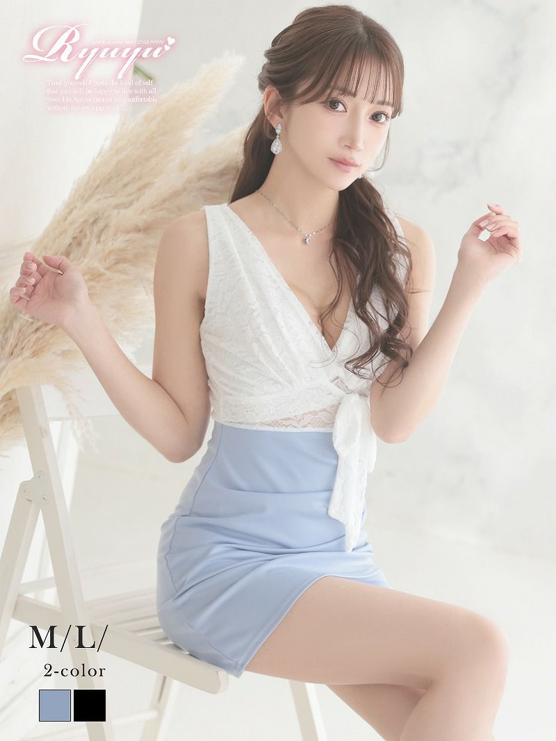 バイカラーレース透けタイトミニドレス【Ryuyu】