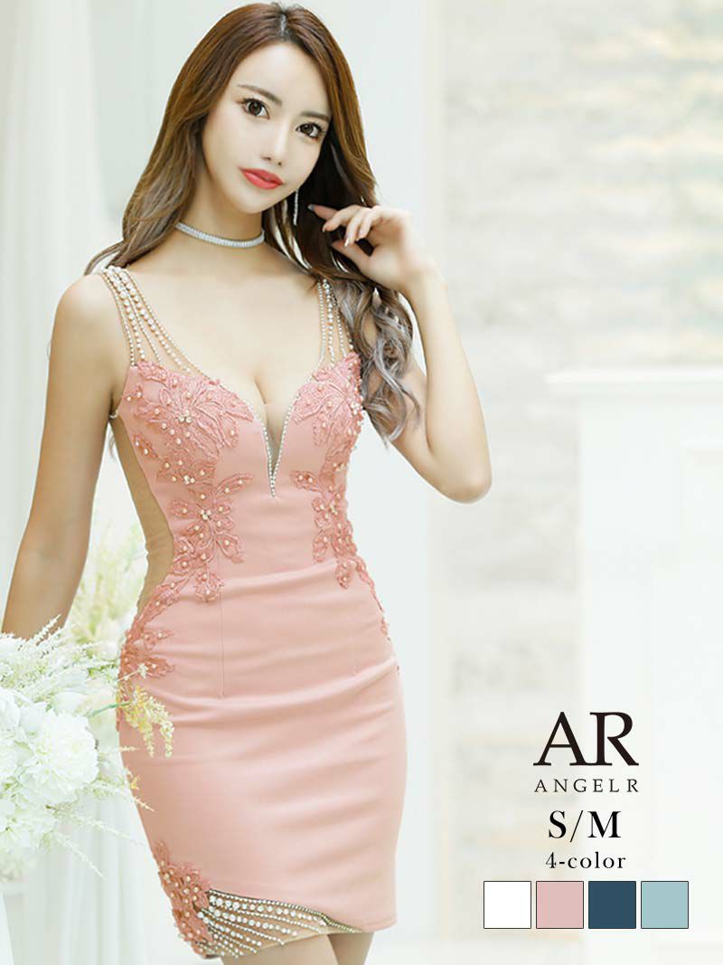 【Angel R/エンジェルアール】立体花柄モチーフ付き背中見せセクシーミニドレス