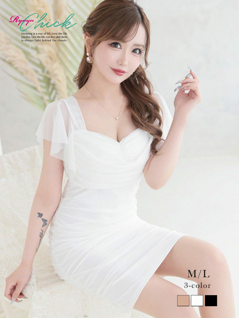 エアリーメッシュドレープシアーミニドレス りせり 着用 キャバドレス【RyuyuChick】