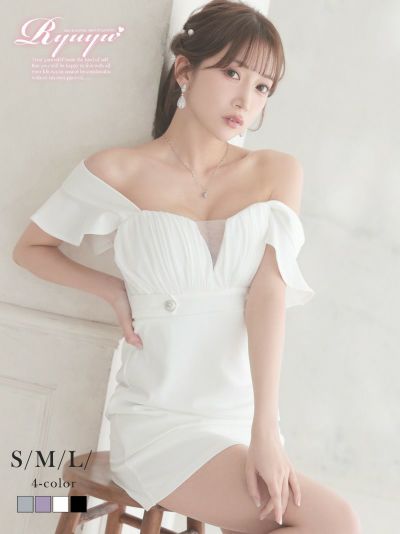 胸盛り×オフショルで魅せるエロかわミニドレス【Ryuyu】(S/M/L)(ブルー/ラベンダー/ブラック/ホワイト)