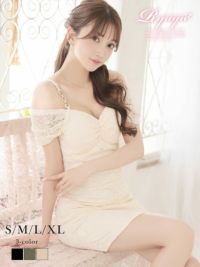 ビジューショルダーレースドレス【Ryuyu】(S/M/L/XL(2L)/XXL(3L))(ブラック/アイボリー/グリーン)