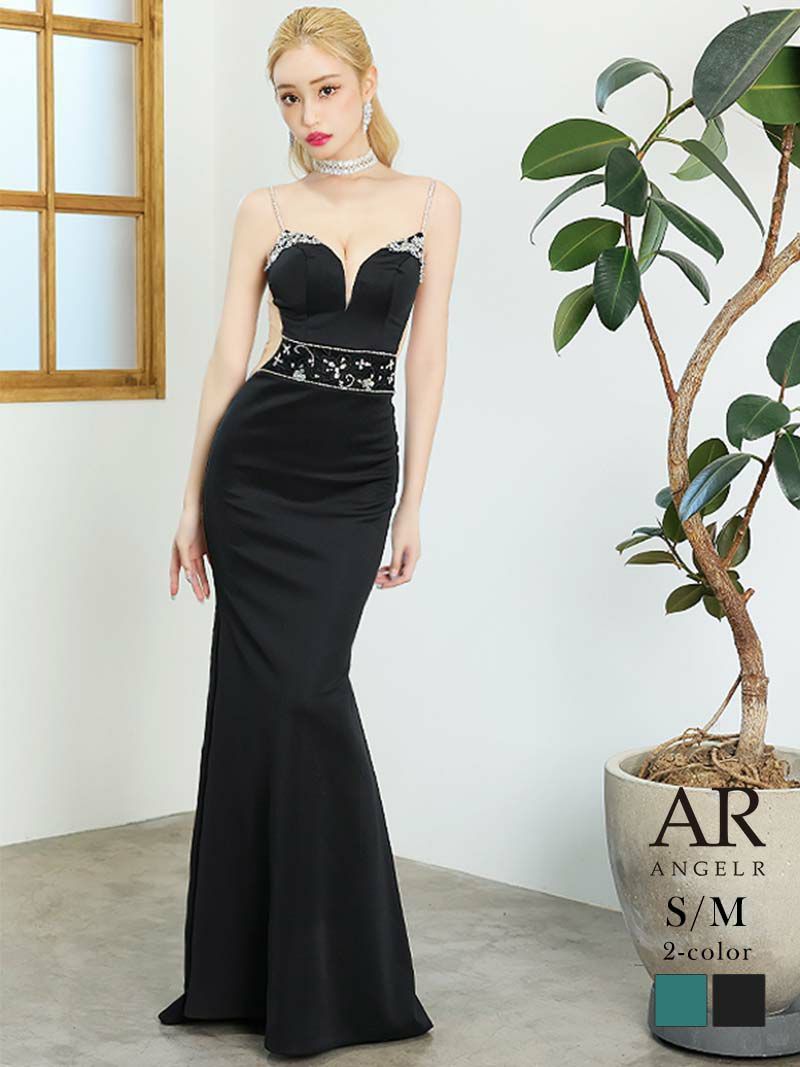 【Angel R/エンジェルアール】ウエストビジューバッグフラワーレースロングドレス