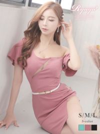 アシメバストカットワンショルダーミニドレス【Ryuyu】(S/M/L)(アプリコット/グリーン/ブラック)