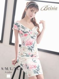 花柄ミディ丈大きいサイズキャバワンピース 加賀美早紀 着用 キャバドレス【Belsia】(S/M/L/XL(2L))(ホワイト)