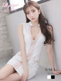 ゾロ目SALE¥6290→¥5222! 極谷間見せツイードラインタイトミニドレス【Ryuyu】(S/M/L)(ホワイト/ブラック)