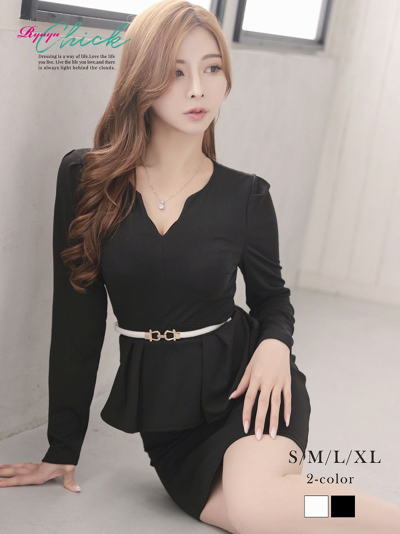 ※一部予約販売※美シルエット体型カバー長袖キャバワンピース【RyuyuChick】