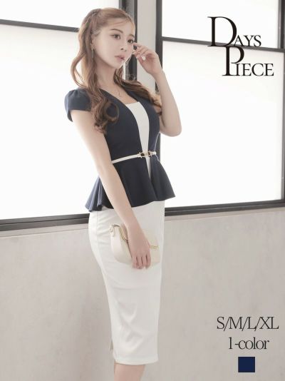 レイヤード風バイカラーペプラム袖付き韓国キャバドレス【DAYS PIECE】