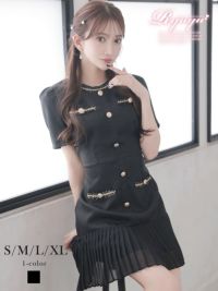 先行予約割￥6290→￥5976！※予約販売※黒ドーリー韓国風半袖プリーツキャバワンピース【Ryuyu】(S/M/L/XL(2L))(ブラック)