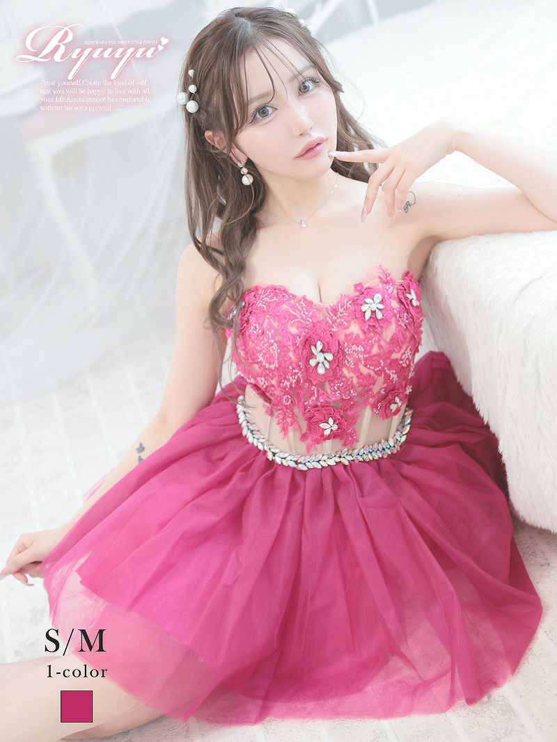 花刺繍コルセットミニドレス りせり着用 ミニドレス【Ryuyu】