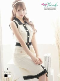 先行予約割￥4680→￥4446！※一部予約販売※モノトーンドーリーノースリーブニットキャバワンピース あいさ 着用 キャバドレス【RyuyuChick】(フリーサイズ)(ブラック/オフホワイト)