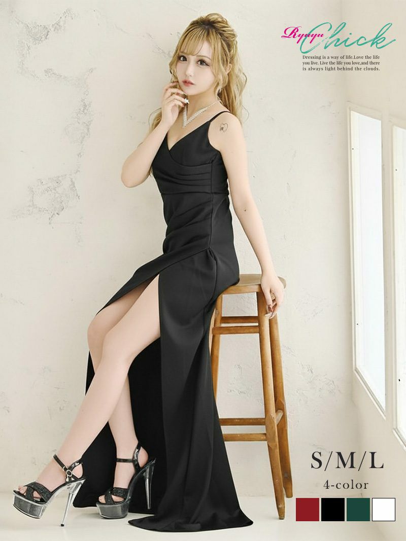 ※一部予約販売※デコルテ魅せキャミロングドレス りせり あいみん 着用 キャバドレス【RyuyuChick】