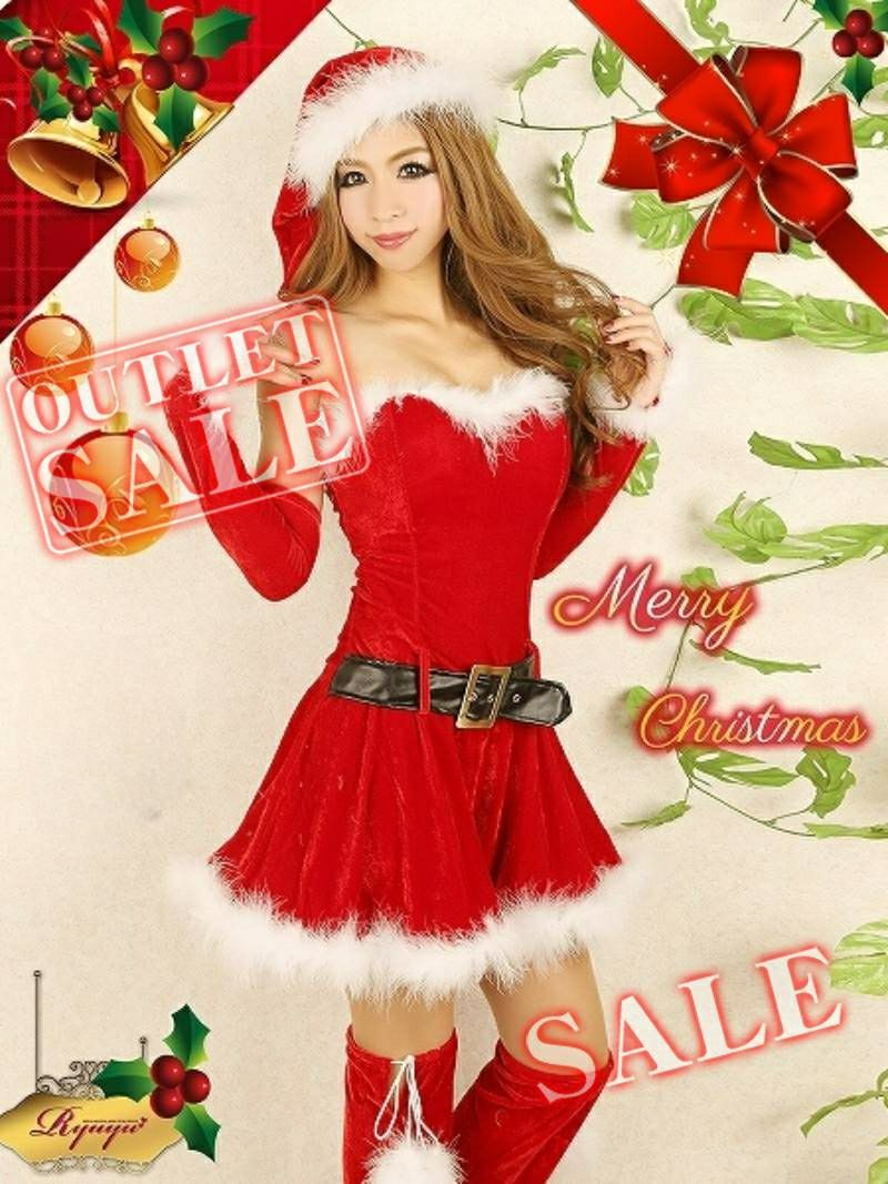 【訳ありアウトレット】ふんわりアイドル級フレアーラインで誘惑♪ファー付きサンタワンピ【Ryuyu】