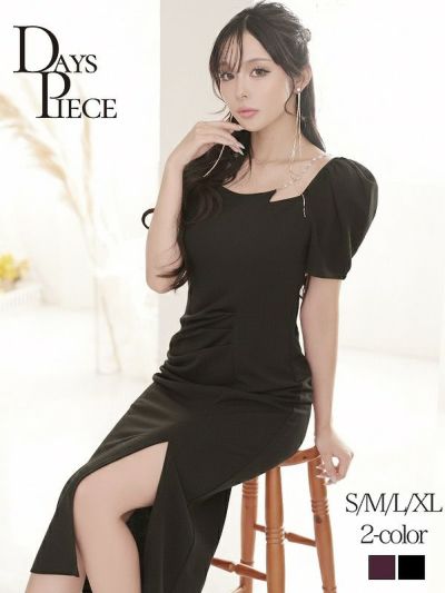 エレガンス袖付きパールストラップ韓国ワンピース KANO 着用 キャバワンピース【DAYS PIECE】(S/M/L/XL(2L))(ブラック/パープル)