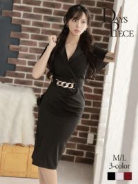 シフォンフレアスリーブミディ韓国ワンピース KANO 着用 キャバワンピース【DAYS PIECE】(M/L)(ベージュ/レッド/ブラック)