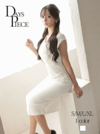 カシュクールエレガンスミディ丈韓国ワンピース KANO 着用 キャバワンピース【DAYS PIECE】(S/M/L/XL(2L))(ホワイト)