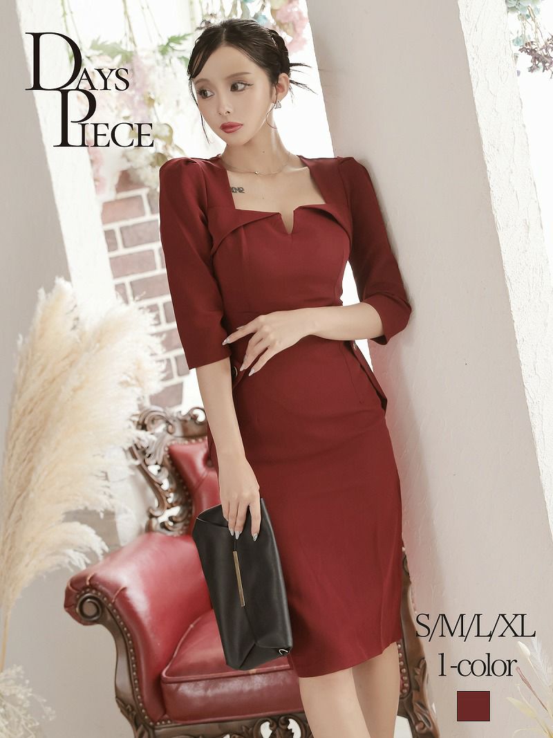 スクエアネック×ハイウエスト膝丈韓国ワンピース KANO着用 キャバワンピース【DAYS PIECE】
