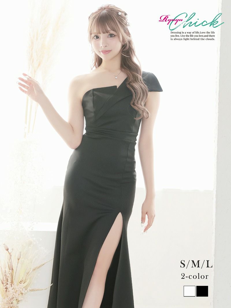 ワンショルスリットタイトロングドレス あいさ 着用 キャバドレス【RyuyuChick】