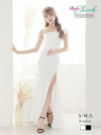 先行予約割￥3980→￥3781！※一部予約販売※アシンメトリーショルダータイト美ラインキャバロングドレス あいさ 着用 キャバドレス【RyuyuChick】(S/M/L)(ブラック/ホワイト)