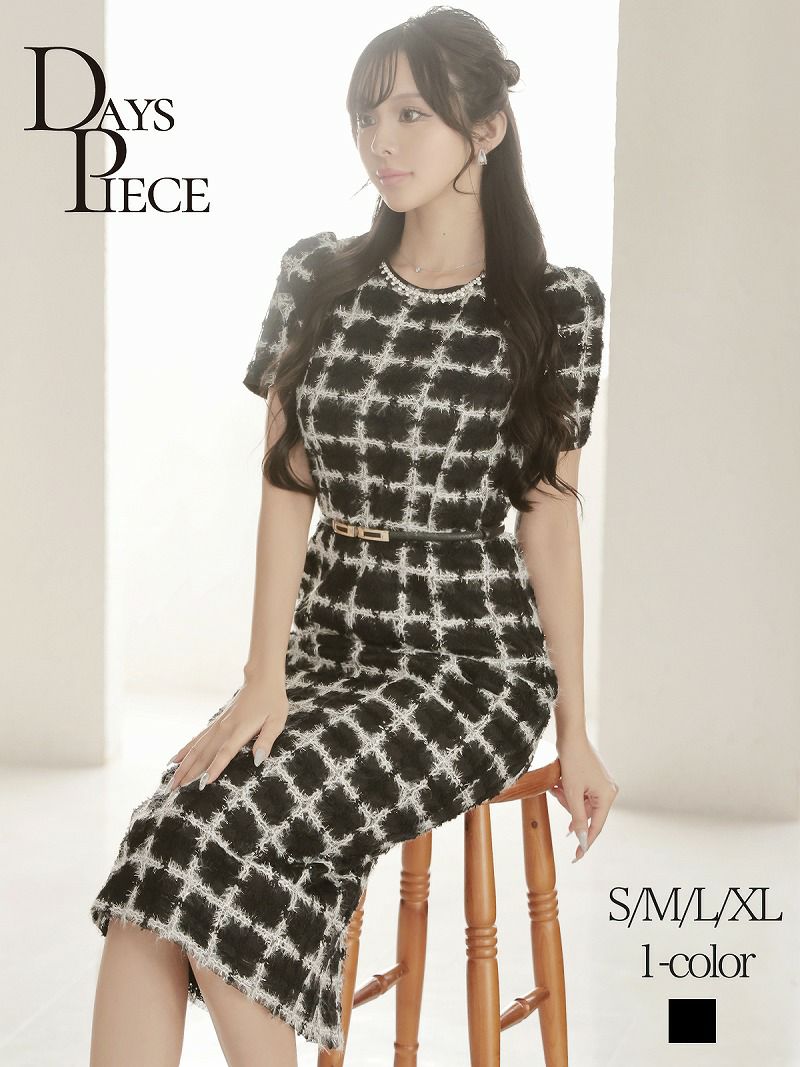千鳥チェックラメモール入りドレッシー韓国ワンピース KANO 着用 キャバワンピース【DAYS PIECE】