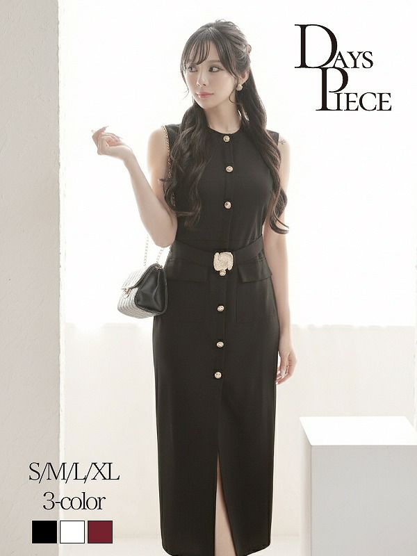※一部予約販売※ノースリーブボタンデザインベルト付きタイトワンピース【DaysPiece】