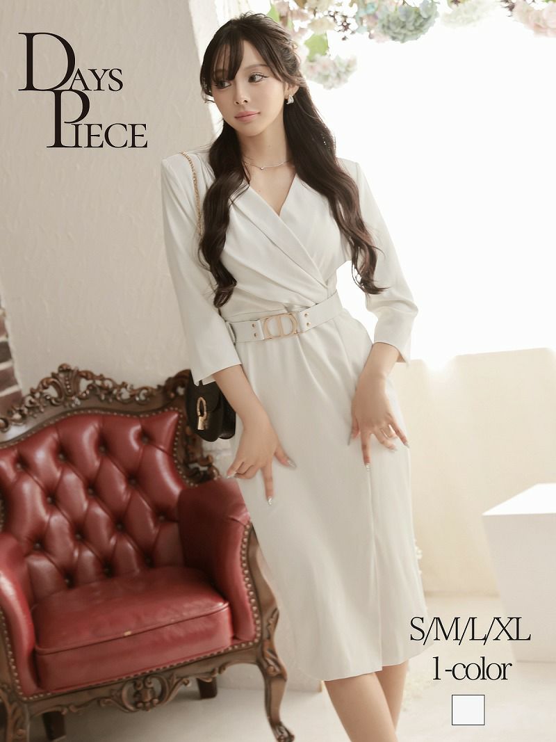 カシュクールラップデザインベルト付きタイトワンピース【DaysPiece】