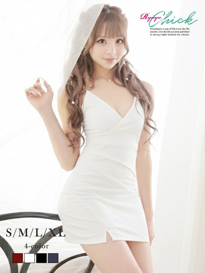 オフショル風カシュクールネックがデコルテ映え◎タイトミニ丈キャバドレス あいさ 着用 キャバドレス【RyuyuChick】